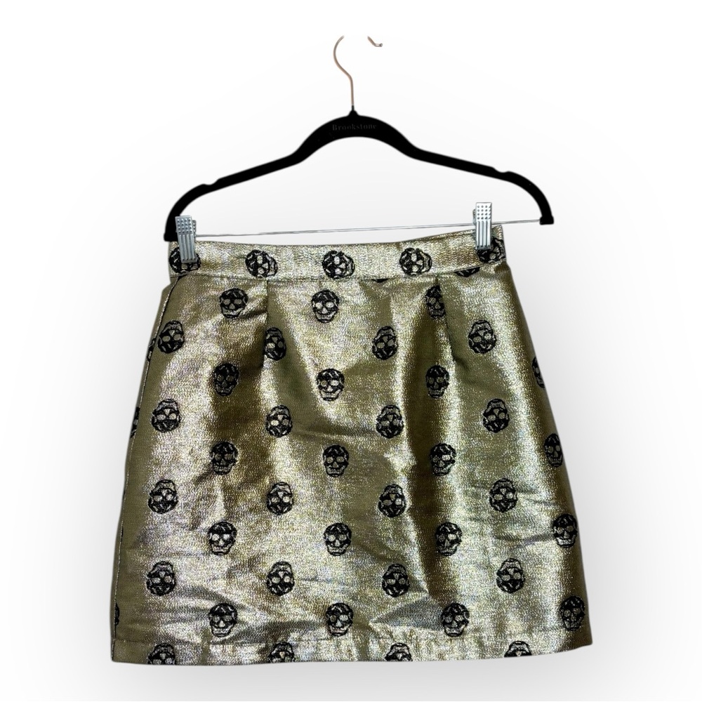 ModCloth Gold Skull Metallic Mini Skirt Glam Punk Party Rock Chic Size 8